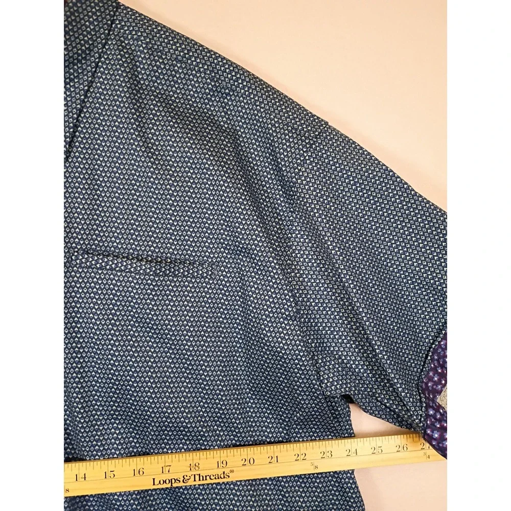 Business Casual Paperdenim & Cloth Mens 4X Blue Geometric Short Sleeve Button Up